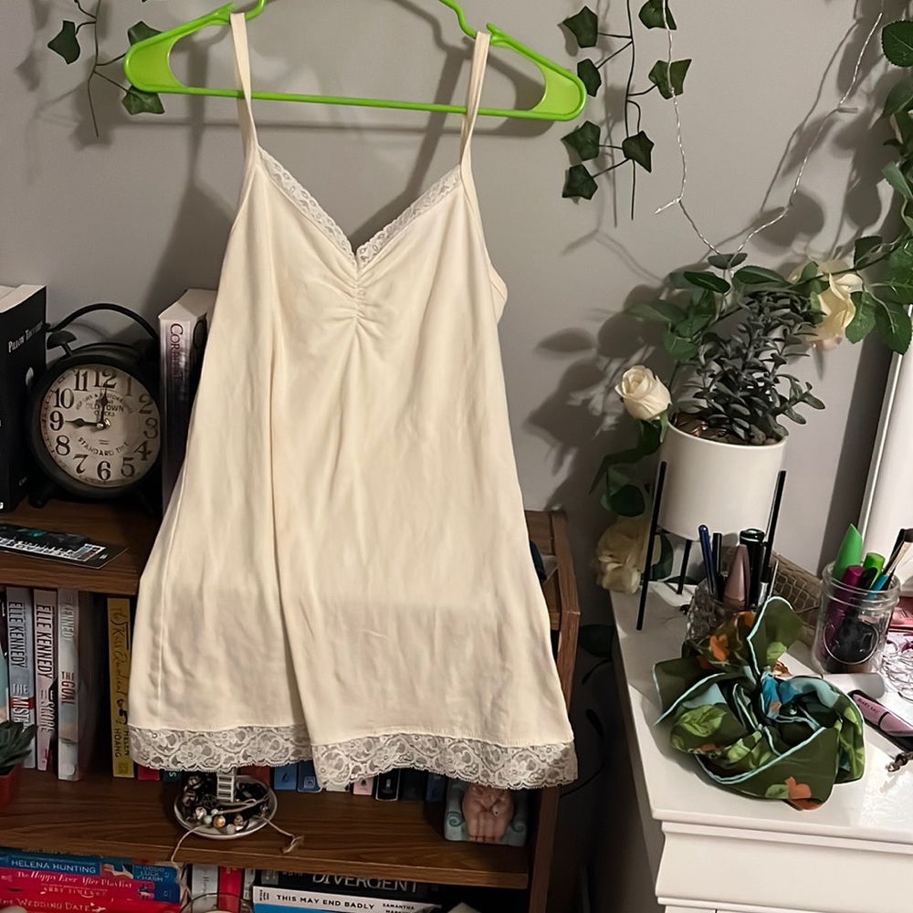 Cream Tank with Lace Trim